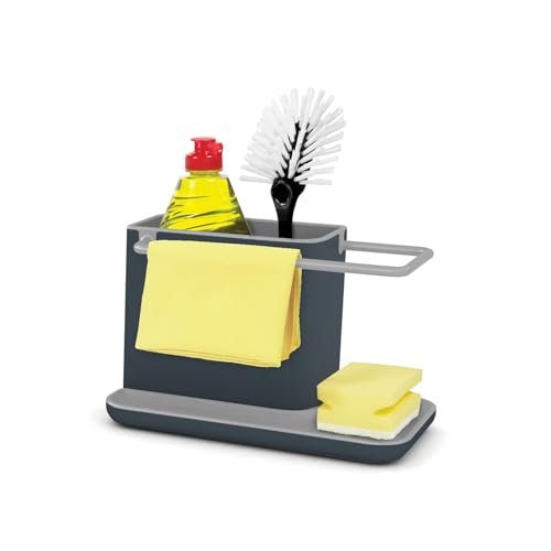 Image of Joseph Joseph Kitchen Sink Organizer Rack - Compact Caddy with Sponge Holder & Storage Tray, Space-Saving Kitchen Organizer for Cleaning Tools, Brush & Soap - Stylish Sink Accessory, Grey