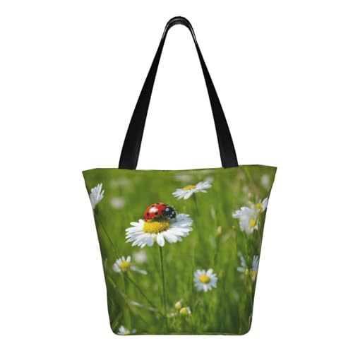 Ladybug Daisy Print Lightweight Shoulder Bag Summer Outings Tote Bags Travel Hiking Work Casual Use3