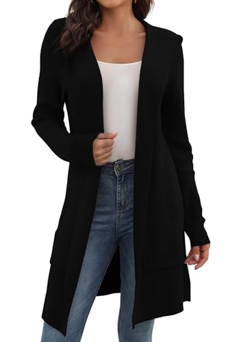 JUOIANTANG Damen Weich Strickcardigan mit Open Front Seitentaschen...
