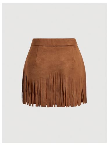 Floerns Women's Rivet Tassel Trim Hippie Mini Skirt High Waist Western A Line Skirt2