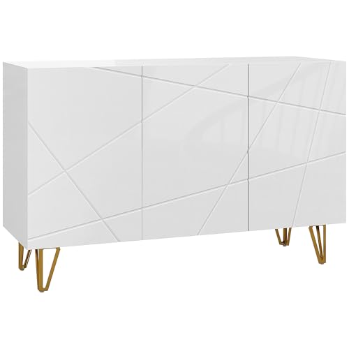 HOMCOM Credenza Cucina, Mobile Cucina con 3 Ante, Ripiani Regolabili e Gambe in Metallo, Stile Moderno, Mobile Buffet per Soggiorno, Sala da Pranzo, 120x40x75 cm, Bianco