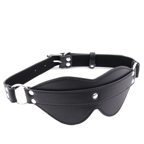 Adjustable Black Leather Bondage Blindfolds for Sex Games Leather Sex Blindfolds Eye Mask for Bondage Restraints (Black-1)