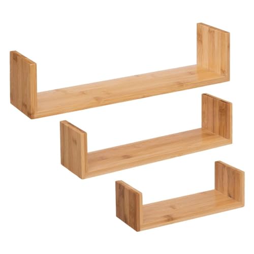 5 five simply smart 5five - Lot de 3 Étagères Murales Fixy en Bambou, L 42 cm - Rangement Décoratif pour Salon, Chambre, Bureau