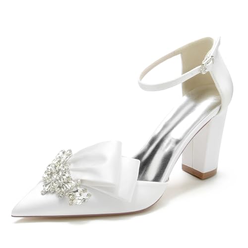 Women's Closed Pointed Toe Ankle Strap Pumps Crystal Rhinestone Satin Wedding Bridal Shoes Party Stilettos Heeled Sandals
