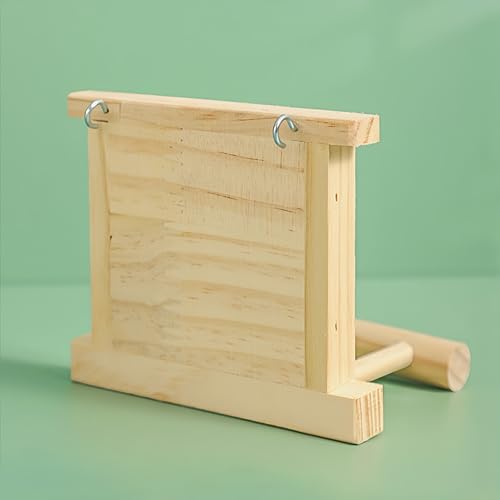 Image of Natural Wood Bird Stand with Mirror, Perch and Swing Toy for Parakeets, Hummingbird, Lovebirds and Cockatoos (2 Pack)