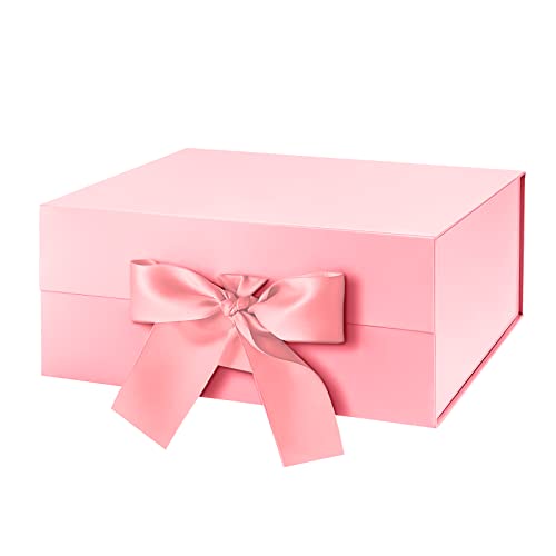 HAPPY POTATO Large Easter Gift Box withLid and Ribbon 11.5x8.1x3.8 Inches, Groomsman Proposal Box, Magnetic Blue Gift Box for Presents (Glossy Blue)