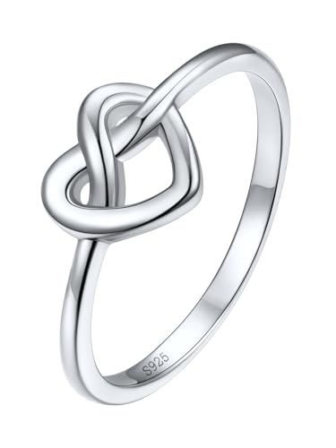 Silvora 925 Sterling Silver Knot Ring Promise Ring Heart Love Rings for Women Band Ring Size 4-12, With Gift Box