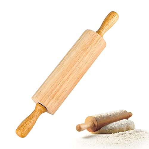 Nudelholz aus Holz,Backrolle aus Buchenholz zum Teigrollen,Teigroller Holz,Nudelholz mit drehbarer Mitte Teigroller zum Kochen & Backen