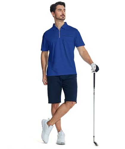 ZITY Mens Polo Shirts Quarter Zip Shirts Casual Classic Lightweight Short Sleeve Golf Collared Shirt with Pocket2