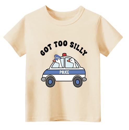 Image of Kids Short Sleeve Tees Toddler Crewneck T-Shirts Boys Girls Dino Raccoon Excavator Silly Goose Flower Girl Tops 2-7 Years