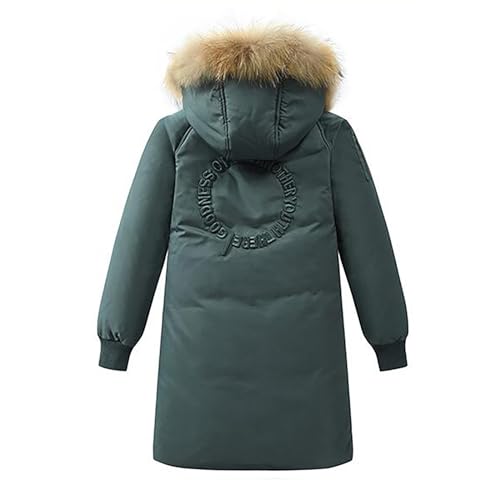 Boys Girls Long Parka Winter Coat Kids Hooded Down Jacket Warm Puffer Coat Unisex Windproof (Green, 5-6 Years)2