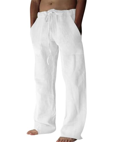 Mens Cotton Linen Pants Loose Fit Drawstring Summer Casual Beach Yoga Pants for Men
