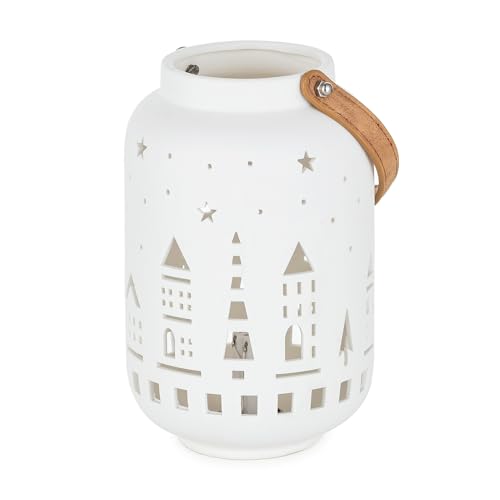 NUPTIO Windlicht Lichthaus Poesielicht Porzellan: LED Laterne...