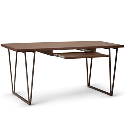 SIMPLIHOME Ryder SOLID WOOD Modern Industrial 66 inch Wide Writing Office Desk in Natural Aged Brown for the Office Desk, Writing Table, Workstation and Study Table