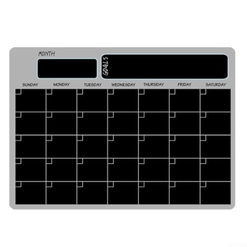 Calendrier mensuel effaçable pour format A3 avec aimant de réfrigérateur, tableau blanc en PET compatible avec stylos effaçables à sec et effaçable à l'eau pour un nettoyage facile (noir)