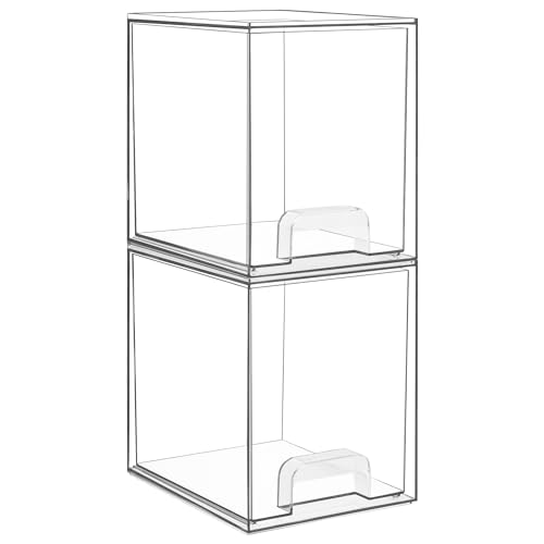 Vtopmart 12.1''W Clear Stackable Storage Drawers,2 Pack Acrylic Plastic Organizers Bins for Makeup Palettes, Cosmetics, and Beauty Supplies,Ideal for Vanity, Bathroom,Cabinet,Desk Organization