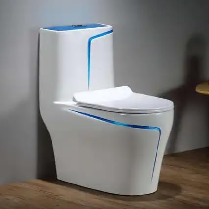 Image of Backline P Trap Commode for Toilet | One Piece Ceramic Commode With 10L In-Built Tank | Wash-Down Flushing With Soft Closing Toilet Seat - P Trap Water Closet (White Blue) (7 Years Color Warranty)