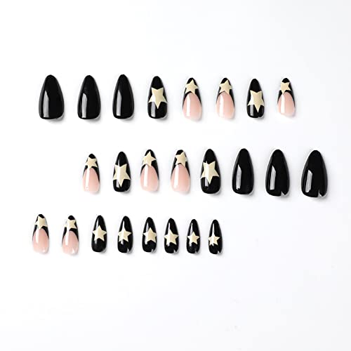 Clataly 24 Pcs White Star Ripple Fake Nails Acrylic Press on Nails Funny Nude Pink False Nails Full Cover Nails for Women and Girls (A) - Image 3