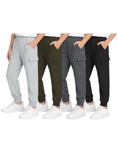 Image of Quad Seven Boys Sweatpants - 4 Pack Active Fleece Boys Joggers or Cargo Pants for Kids - Performance Athletic Pants (4-18)