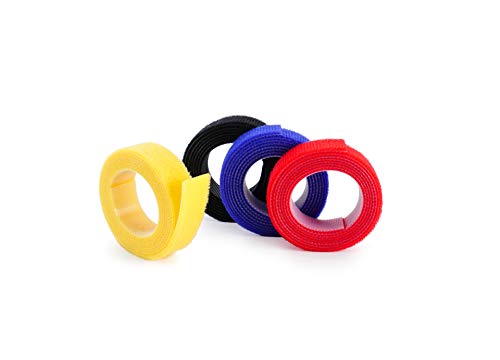 Cinta adhesiva de doble cara Hicab, 4 x 1m, amarillo, rojo, azul, negro (pincho y pelo), sujetacables, cinta adhesiva, brida para cables con cierre adhesivo, cinta de fijación recortable