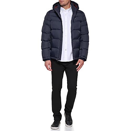 Tommy Hilfiger Men's Classic Hooded Puffer Jacket (Standard and Big & Tall) Down Alternative Outerwear Coat, L