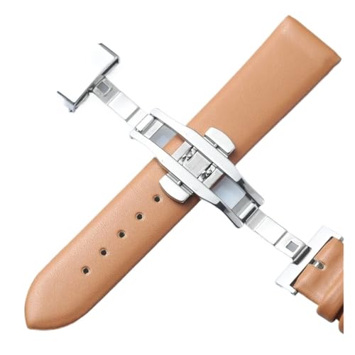 Bracelet de montre en cuir marron clair 18mm accessoire boucle papillon