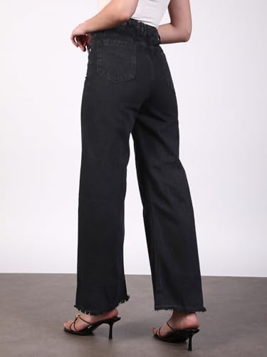 Image of Urbano Fashion Women's Black Regular Fit Wide Leg Washed Jeans