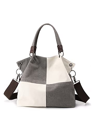 Canvas Tote Bag Top-handle Purses for Women Contrast Color Crossbody Shoulder Bags Vintage Commuter Handbag