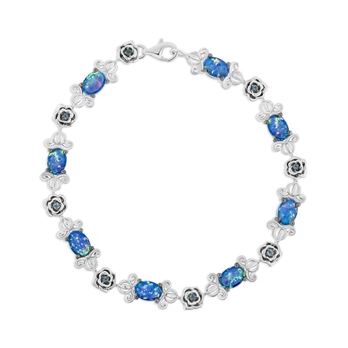 Jewelili Enchanted Disney Fine Jewelry Cinderella Tennis Bracelet for Women | Sterling Silver | London Blue Topaz & Created Blue Opal | Princess Inspired Jewelry Gifts for Her