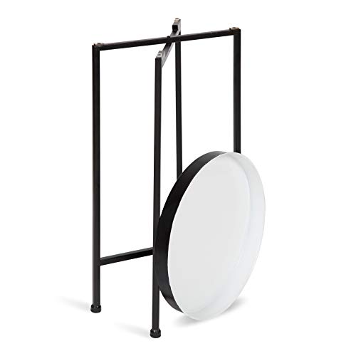 Image of Kate and Laurel Celia Round Foldable Tray Accent Table, 14 inch x 14 inch x 25.75 inch, White and Black, Modern Minimalist Design and Detachable Magnetic Tabletop