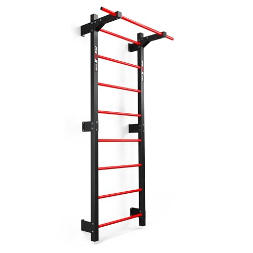 K-Sport: Sprossenwand mit 8 Sprossen I Klettergerüst bis 250kg belastbar I Turnwand mit Klimmzugstange I Metall-Kletterwand zur Wandmontage für Erwachsene & Kinder, inkl. E-Book
