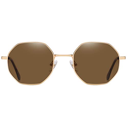 H HELMUT JUST Gafas de sol redondas para mujer,Gafas de sol retro,Gafas de sol redondas para hombres (Golden/Brown) Cover