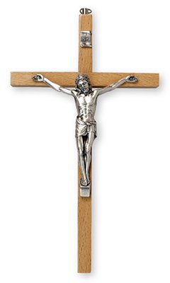 Crucifix Moderne En Bois De Hêtre - 22x16cm - Design Épuré Pour Décoration Murale
