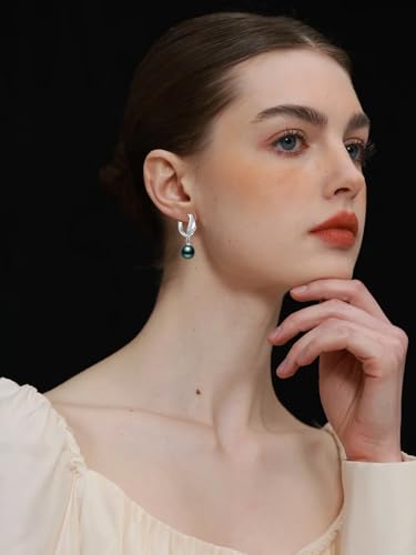 Tahitian Black Pearl Earring With AAAAA Grade Tahitian Black Pearl 925 Sterling Silver Jewelry Gift For Wife Mom Girlfriend Gift For Christmas Mother's Day Valentine's Day3