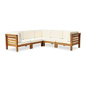 Great Deal Furniture Dawson Outdoor V-Shaped Sectional Sofa Set - 5-Seater - Acacia Wood - Outdoor Cushions - Teak and… 31zly7SlJAL. SS280
