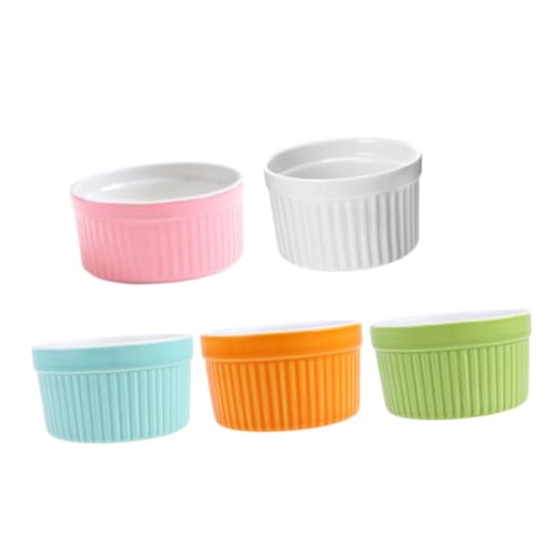 OKUMEYR 5pcs Ceramic Pudding Ramekins Baking Bowls for Desserts and Steamed Eggs and Easy to Clean Kitchen Essential