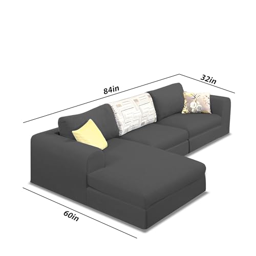 Image of Koza LHS 4 Seater L Shape Sofa Set for Living Room (Black Fabric) Premium Fabric Sofa