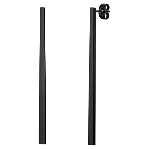 FindChic Long Bar Earrings,Black Gun Plated Stainless Steel Bar Drop Earrings For Women Girls, Minimalist Plain Simple Straight Bar Stick Earrings,Classic Long Vertical Bar Earrings Dangle Cover