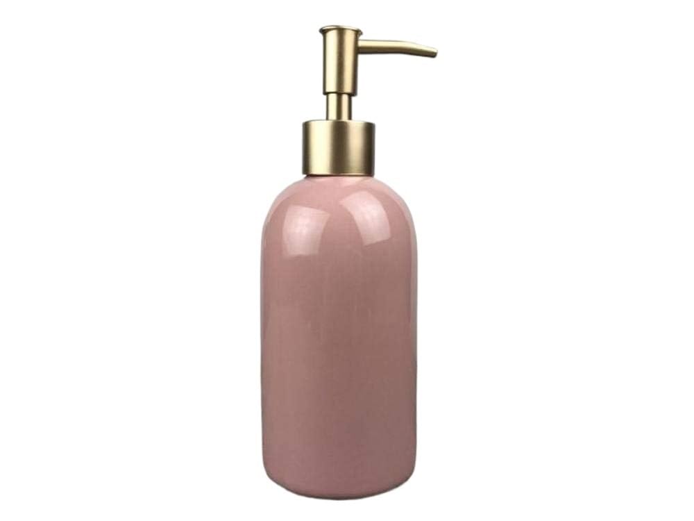 Seifenspender, Handseifenspender, Flüssigseifenspender aus Keramik, Lotion-Gold-Pumpe im Vintage-Stil, nachfüllbare Flasche for Küchenspüle und Badezimmer(Pink)
