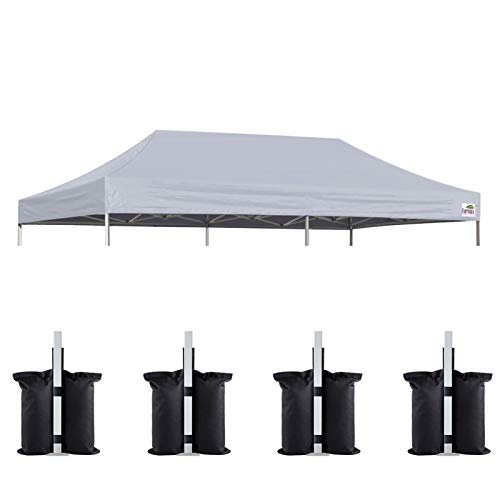 Image of Eurmax USA 10x20 Pop Up Canopy Replacement Top,Universal Instant Canopy Cover ONLY,Heavy Duty UPF 50+ UV Protection,Water & Wind Resistant Tarp,30+ Colors Available,Bonus 4 Sand Bags (Gray)