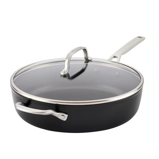 KitchenAid Hard Anodized Induction Nonstick Cookware Saute Pan/Jumbo Cooker with Lid and Helper Handle, Dishwasher Safe, 5 Quart Non Stick Sauteuse with Stainless Steel Handles - Matte Black