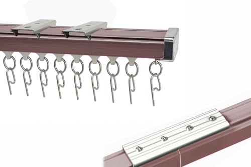 Image of MetDeals Aluminium Deluxe Silent Channel Curtain Track with Connector & Runners & Ceiling Fit,Hook,End Caps, Screw & Wall Plug|Curtain Rail System for Home & Office(Rosegold,5+5 Feet)