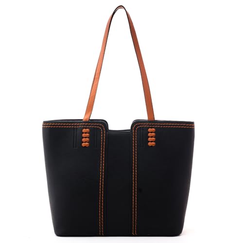 INOVERA (LABEL) Faux Leather Large Capacity Handbags Shoulder Bag With Zip Top Handle Satchel Purse For Women,black