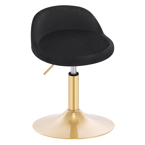 WOLTU Taburete Giratorio, Taburete Tapizado en Terciopelo, Taburete Pequeño con Altura Ajustable 42,5-58 cm y Respaldo Bajo, para Tocador,Comedor, Base Metáica,Negro + Dorado, BH425sz-1