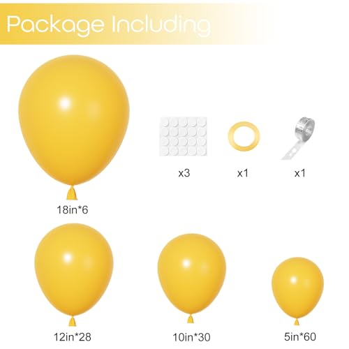 Image of Ouddy Party 129Pcs Mustard Fall Balloon Arch Garland Kit in 18 12 10 5 Inch | Different Sizes 6Pcs 18 inch Mustard Yellow Latex Balloons for Thanksgivings Fall Baby Shower Birthday Flowers Party Decorations