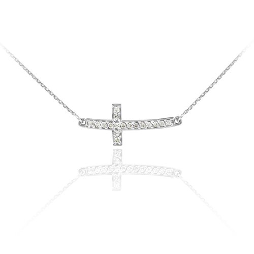 Sideways Curved Cross Cute CZ Necklace