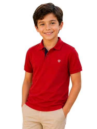 Image of Lux Cozi Boy's Polycotton Polo T-Shirt | Solid Collared Half Sleeve Tee for Kids | Soft Breathable Summer Wear | Casual Smart Polo T-Shirt | 3-14 Years