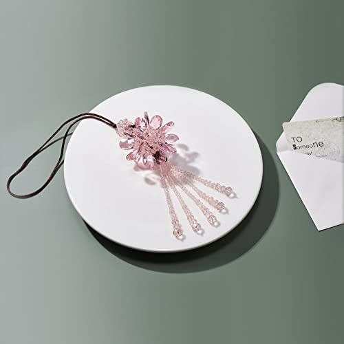Image of Crystal Flower Ball Car Pendant Lucky Car Mirror Hanging Ornament Crystal Suncatcher Hanging Charm Auto Interior Decoration, Pink