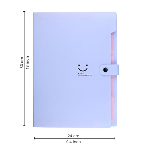 Image of SPS 5 Pocket Expanding File Folder Smile Design - Fits A4 & Letter Size Document Organizer, Accordion File Folders, File for Office, Portable File Organizer, School & Home - Pastel Blue & Pink