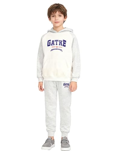 Image of YiZYiF Kids Boys Fleece Lined Sweatshirts Outfit Long Raglan Sleeves Hoodie And Jogger Pants Activewear Set